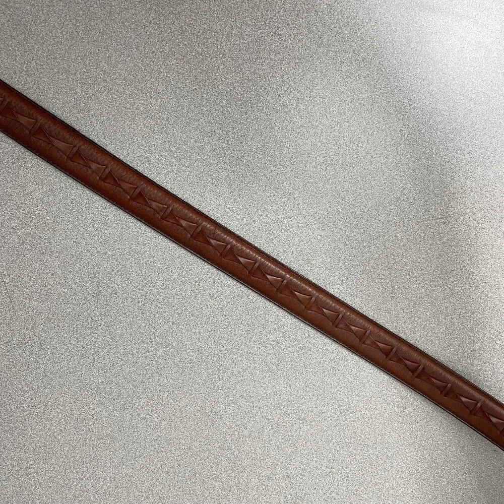 Fossil Brown Leather Belt Mens 38 Silver Buckle Woven 1.25